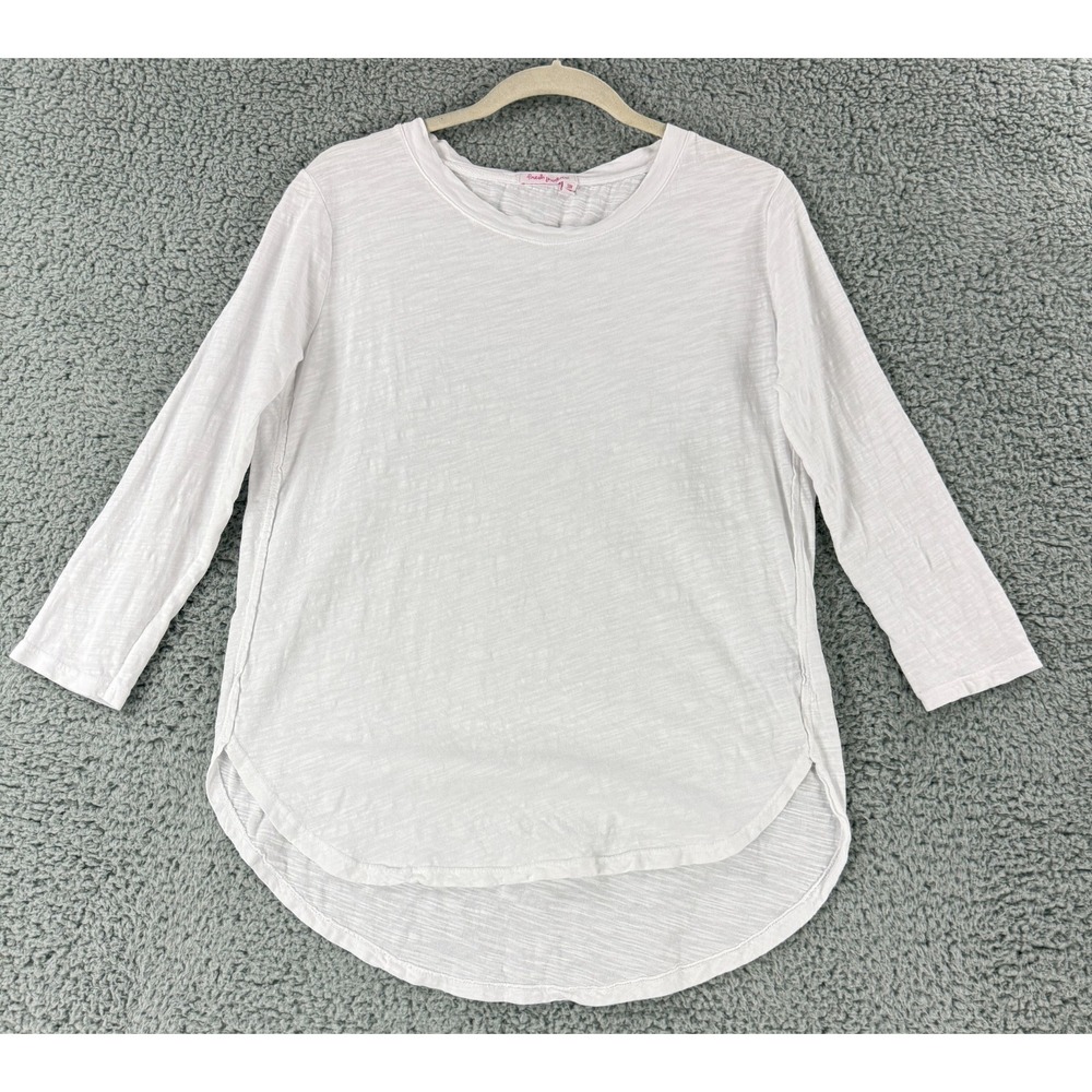 Fresh Produce T-Shirt Womens Small White 3/4 Sleeve Pullover Made in USA Cotton
